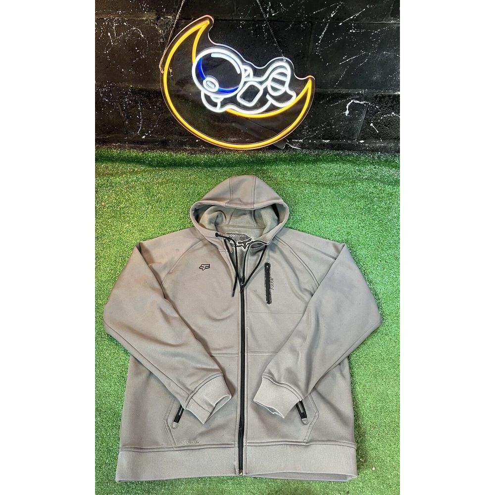 FOX Tech‎ Jacket Gray Active Gym Performance Stretch Logo Distressed Mens XL